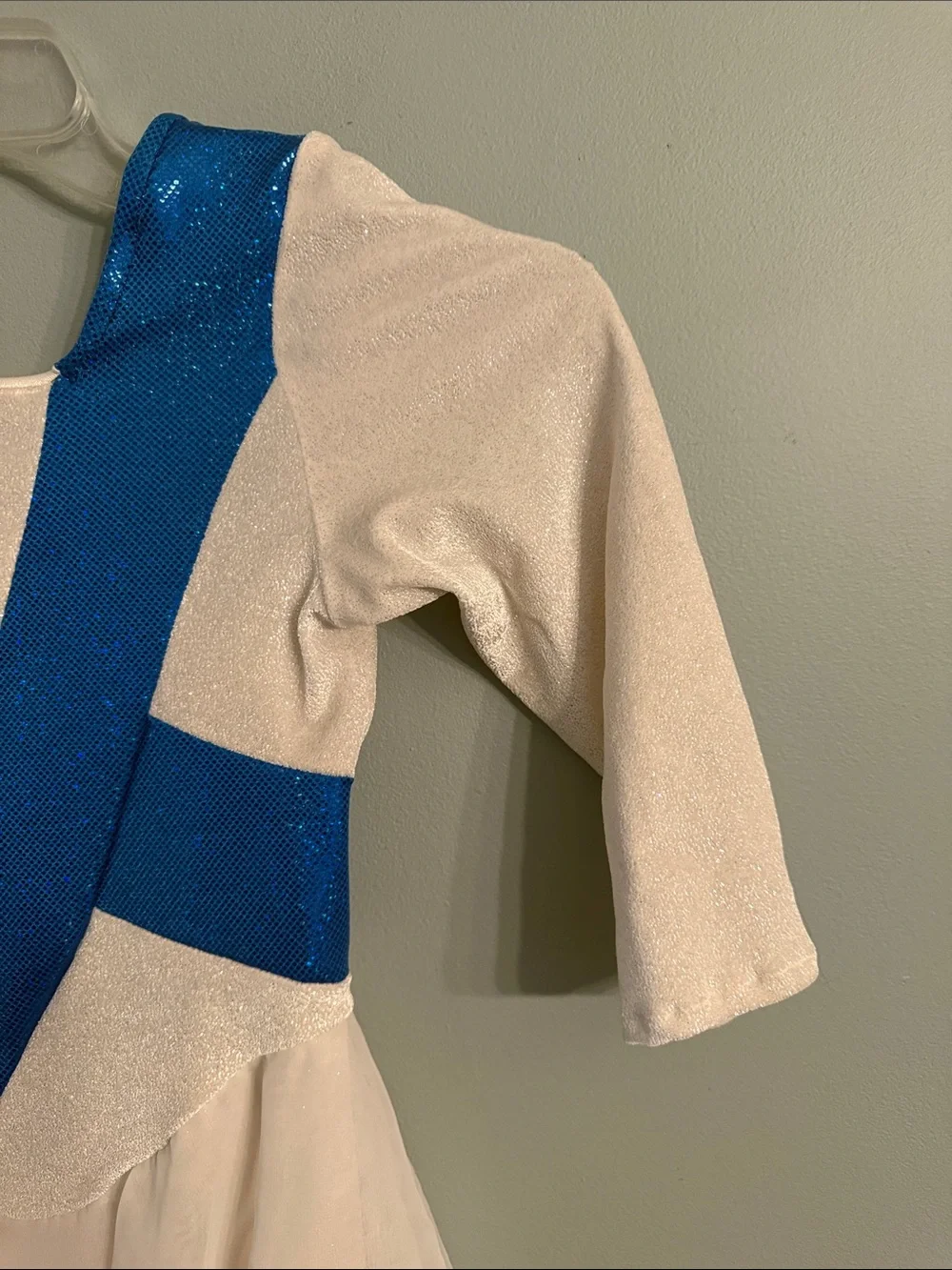 Girls size M 8-10 Ice Skating Dress White and cobalt blue glittery ~ Custom Made